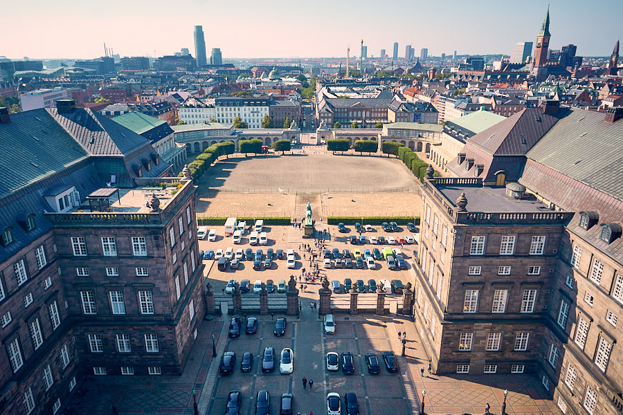 Slotsholmen Kopenhagen Blick vom Turm in Christiansborg Slot